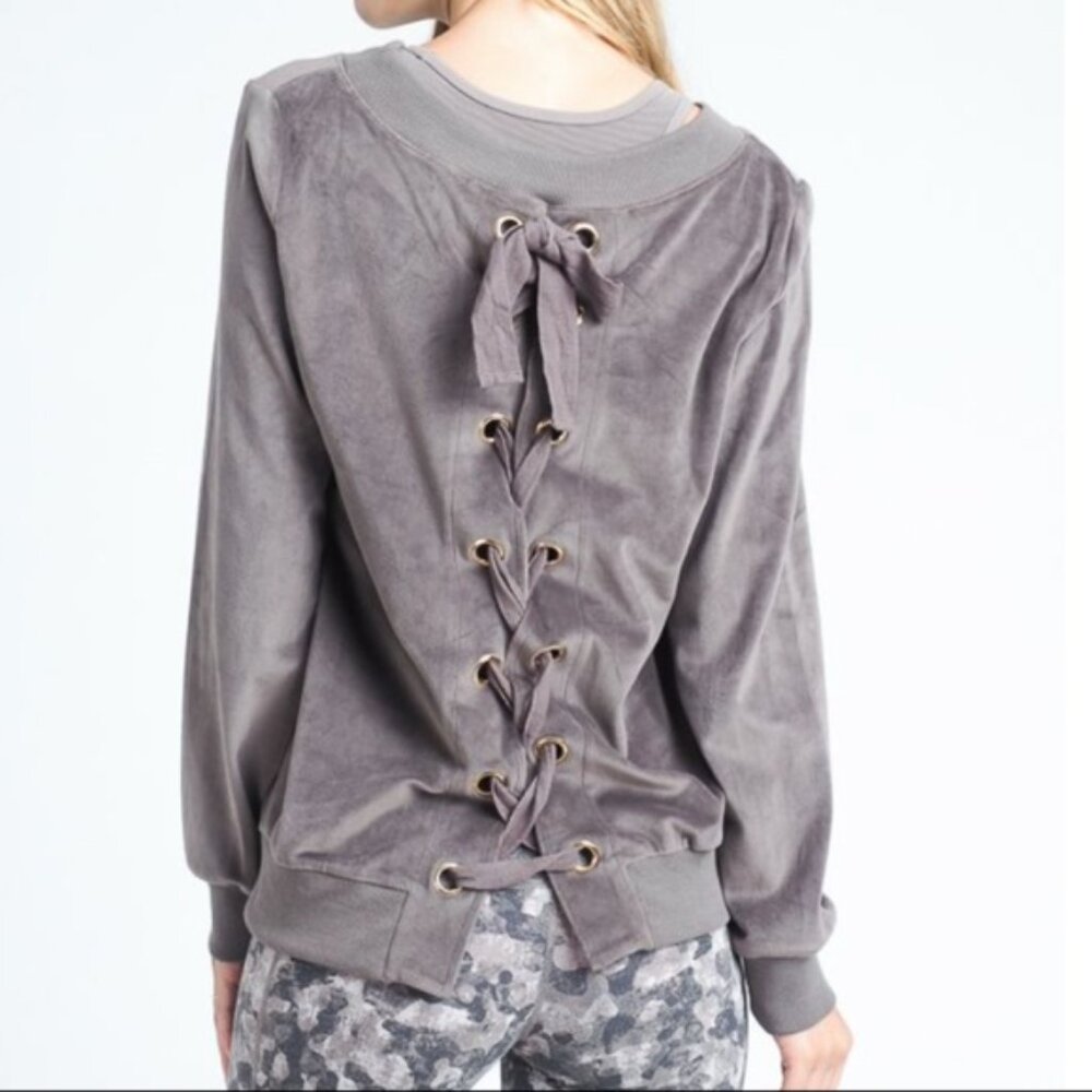 MONO B Velour Lace up Back top Size SM